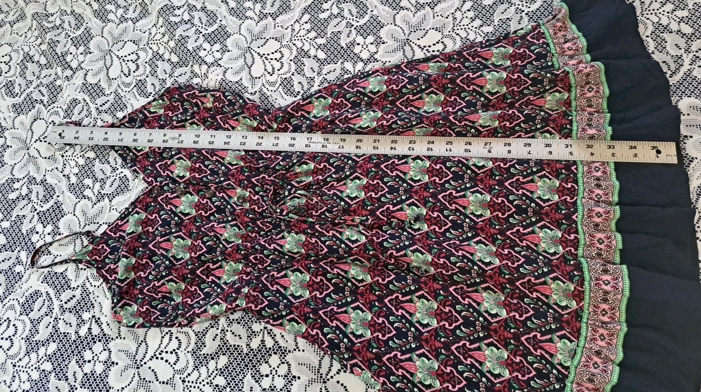 Navy Blue Multicolor Sundress S Adjustable Spaghetti Straps Summer Casual Lined