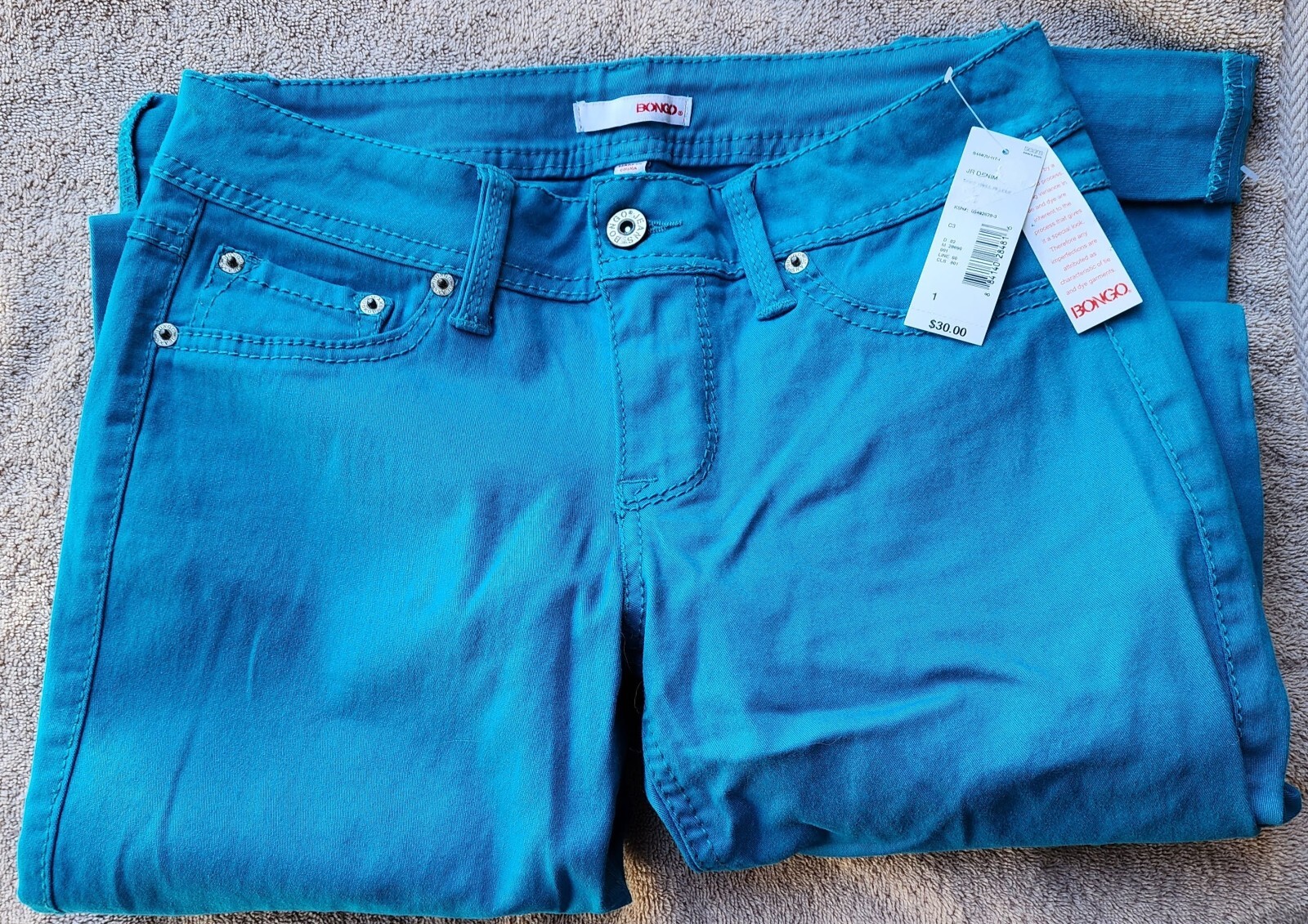 Bongo Junior Jeans Size: 1 BLUE Straight Slim Stretch Denim Pants Button Zip Fly