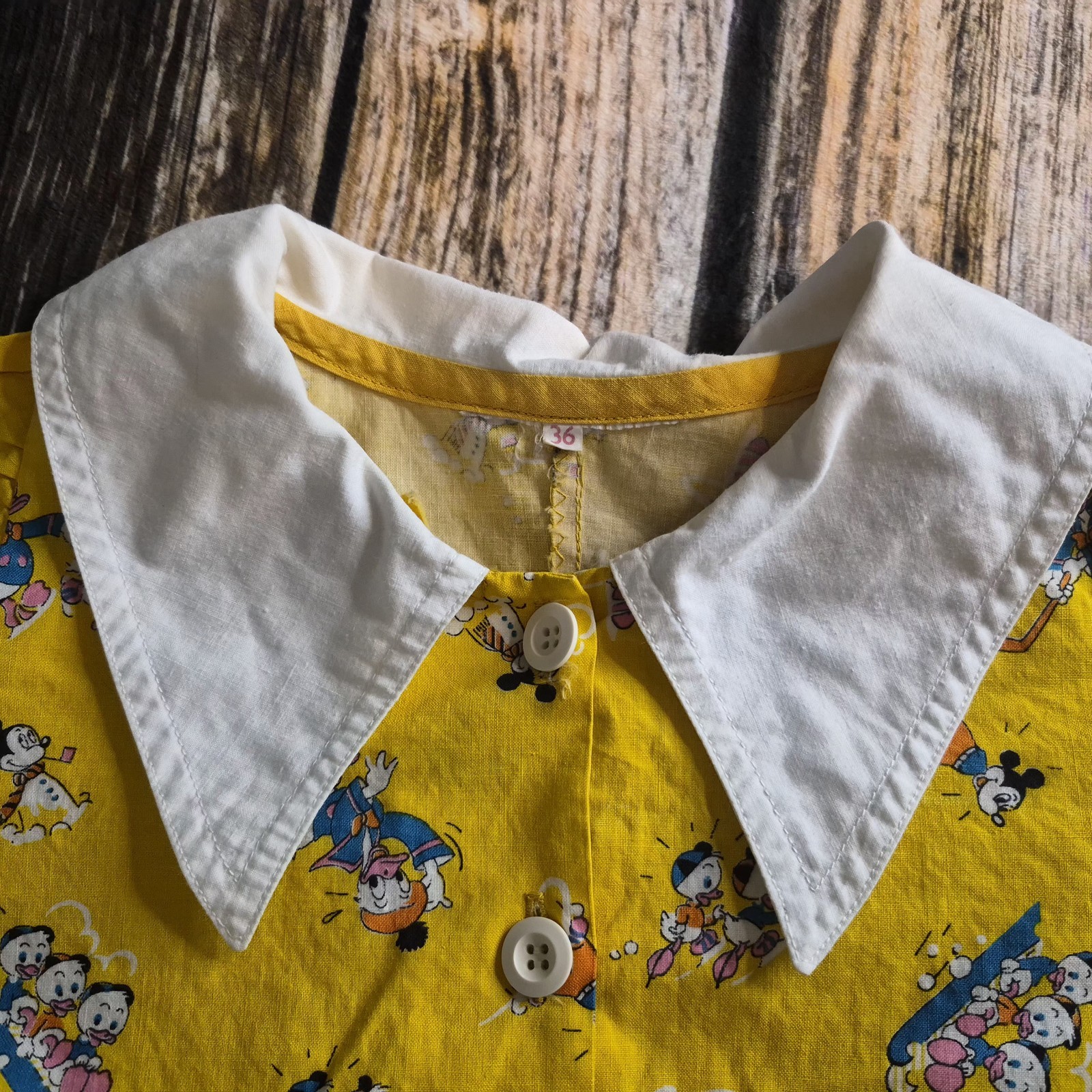 Vintage Disney Dress European Donald Mickey Mouse Print Size EU 36 US 4-6 Small