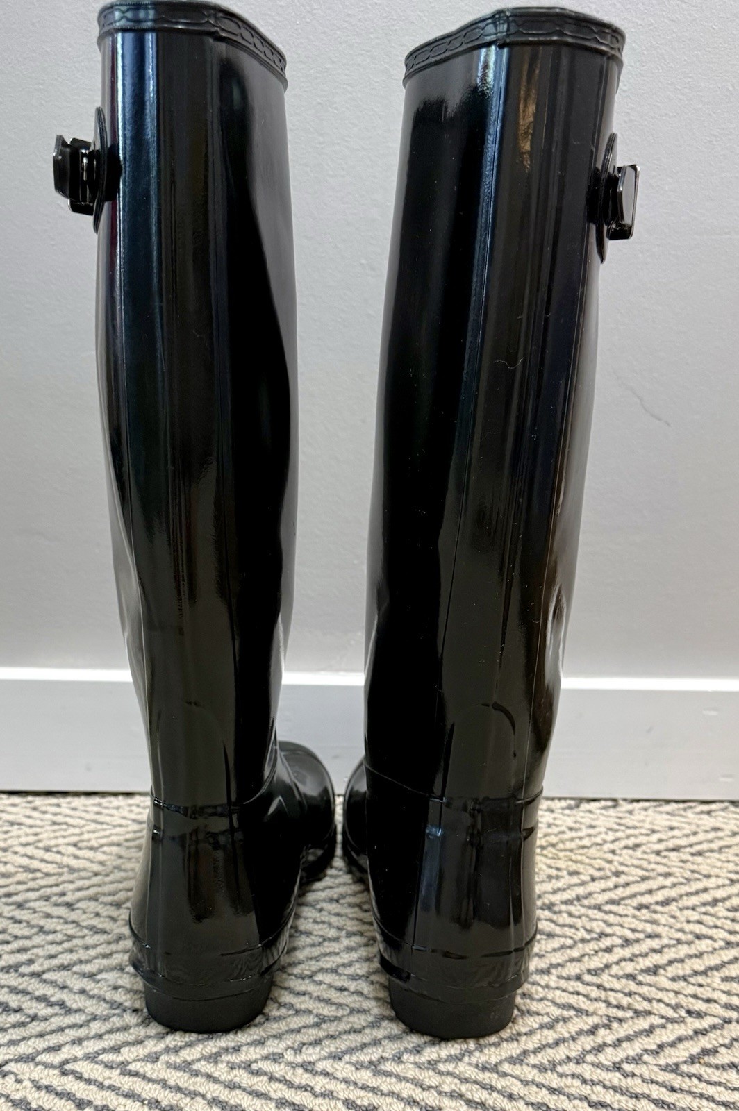 Hunter Womens 11 Boots Original Tall Back Rubber Wellies Shoes – Gloss Black New