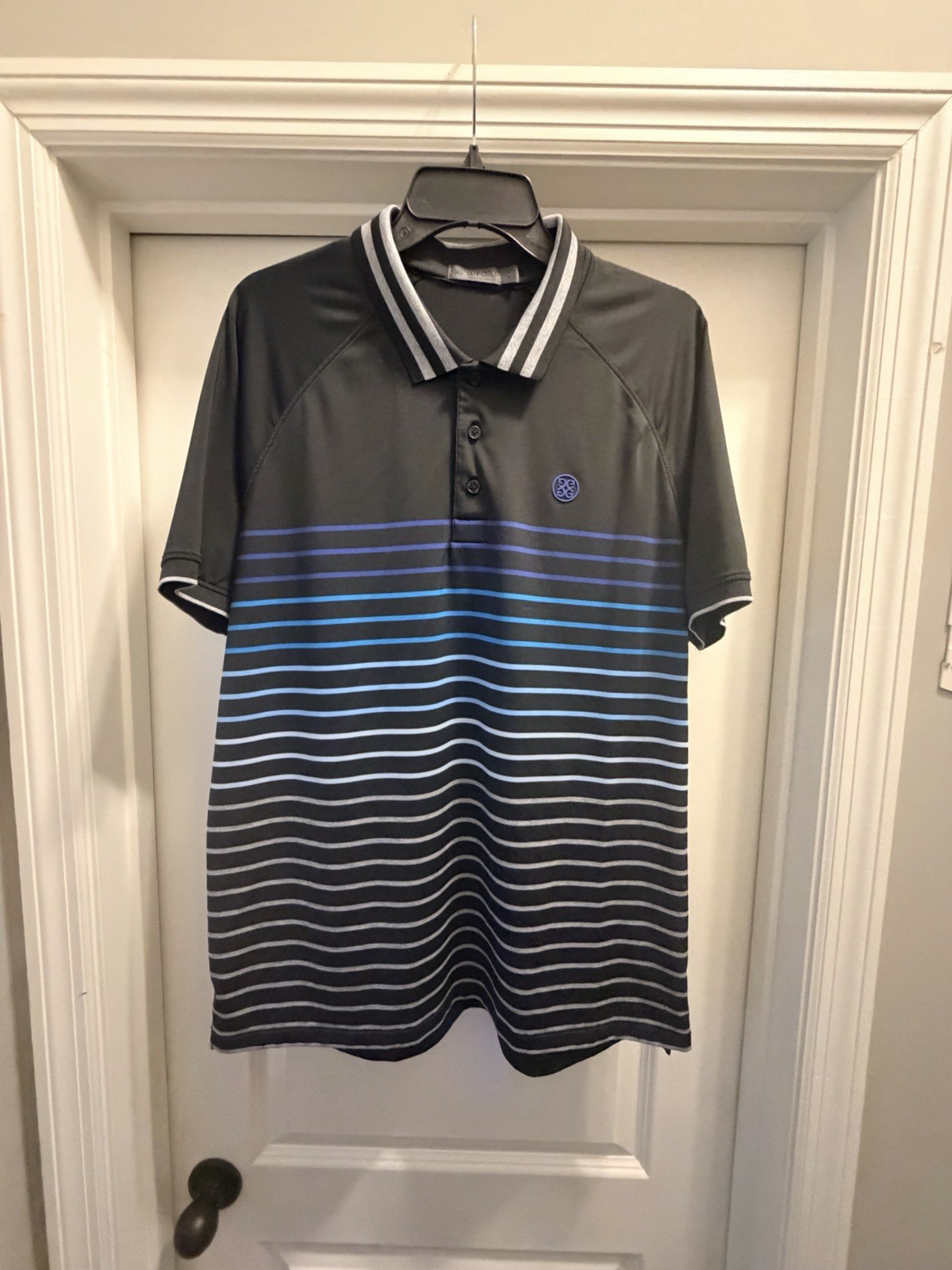 G/FORE Men Large Black Onyx Polo Shirt Golf Stretch Stripes Athletic 4 Fast Dry