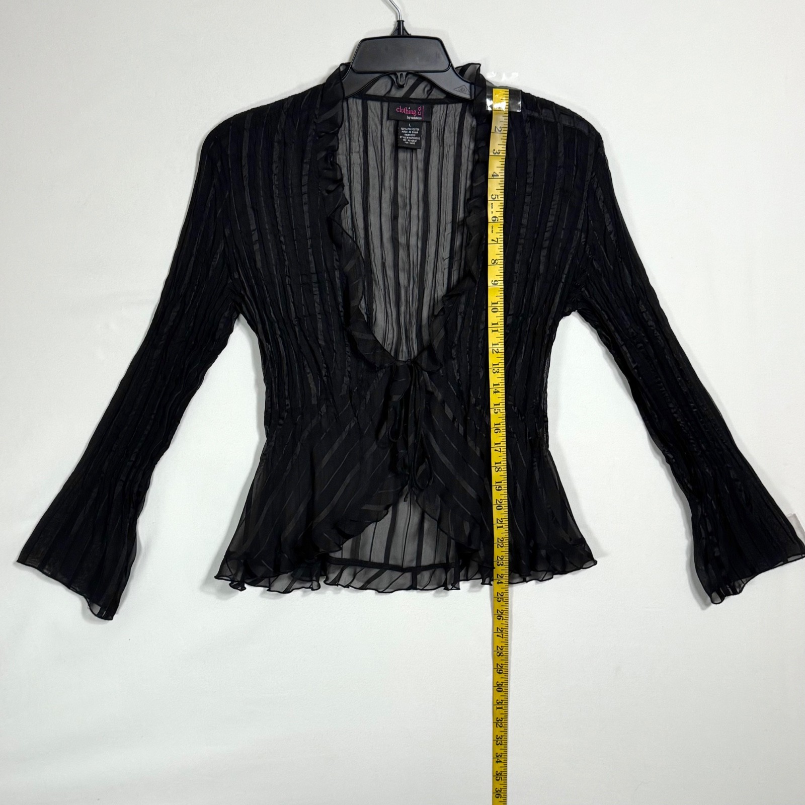Y2K Vintage Sheer Black Tie Front Cardigan Top Size L Whimsy Fairy Goth Witch