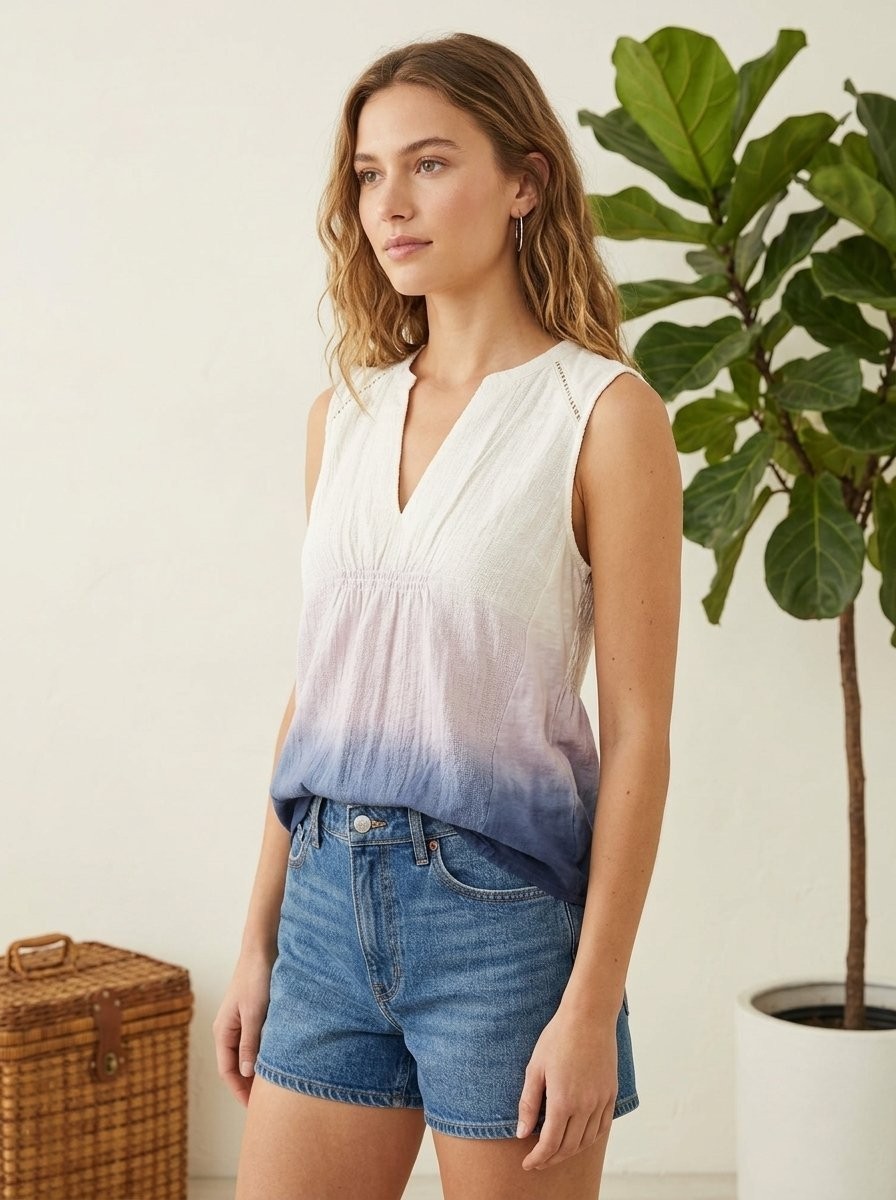 Lucky Brand Ombré Dip-Dye Sleeveless V-Neck Top | NWT | Size M
