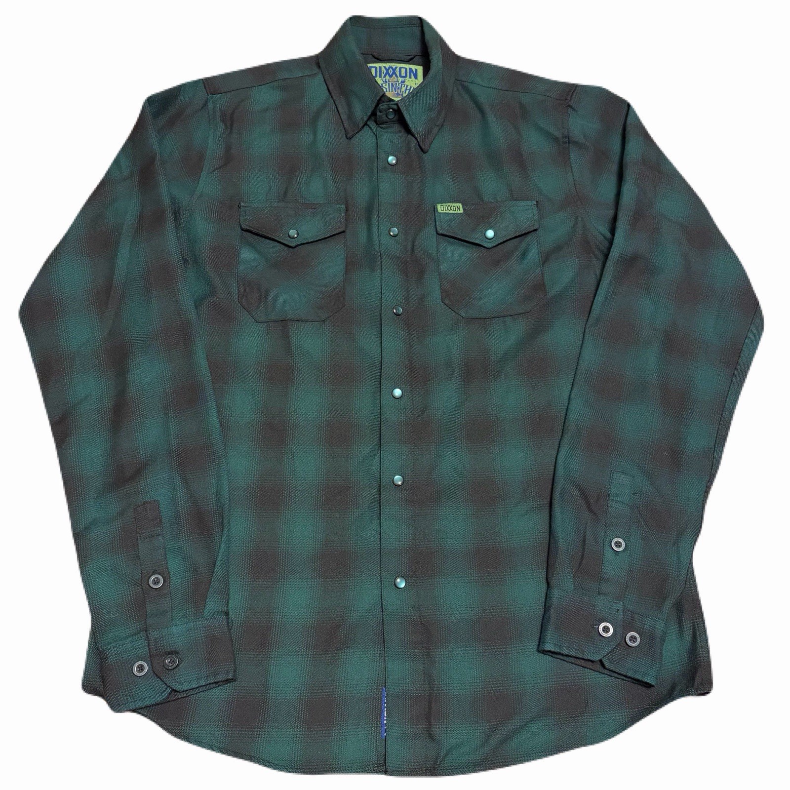 Dixxon Flannel Shirt The Absinthe Mens LT Green Plaid Long Sleeve Pearl Snap