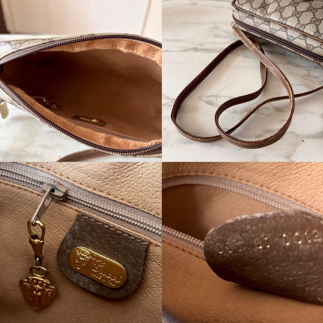 GUCCI Vintage GG Canvas Leather Shoulder Bag Brown Crossbody