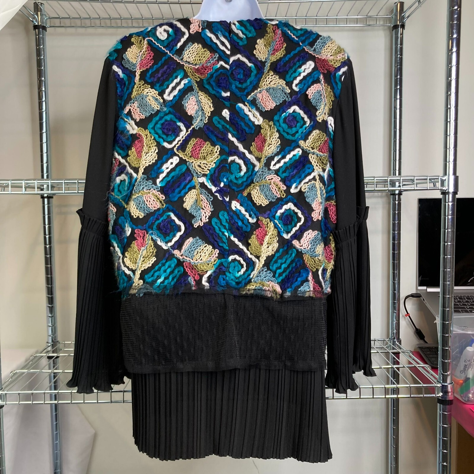 Bianco & Nero Womens Multicolor Embroidered Leaves Top Size 46/XL Artisanal Boho