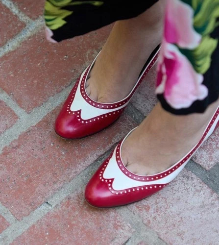 Vintage Salvatore Ferragamo 6.5 AAAA Spectator Pumps Red White Leather