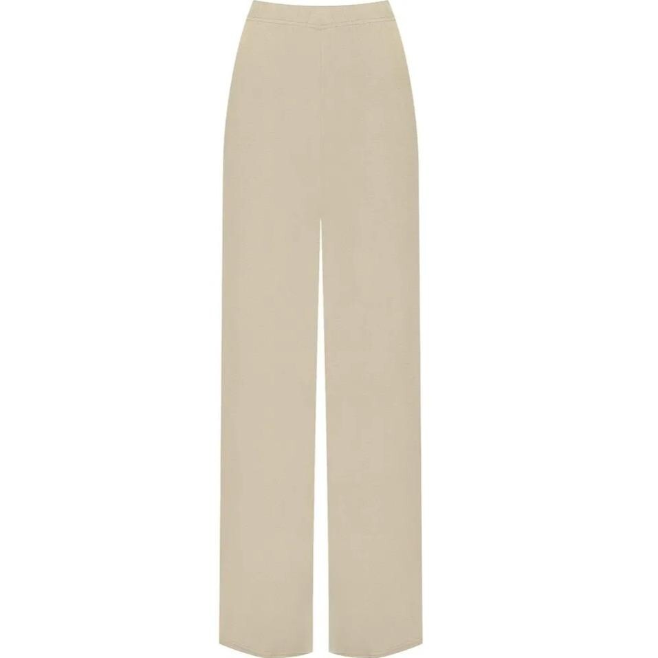 Ladies Palazzo Wide Leg Flared Elasticated Stretch Plain Trousers Womens Wide