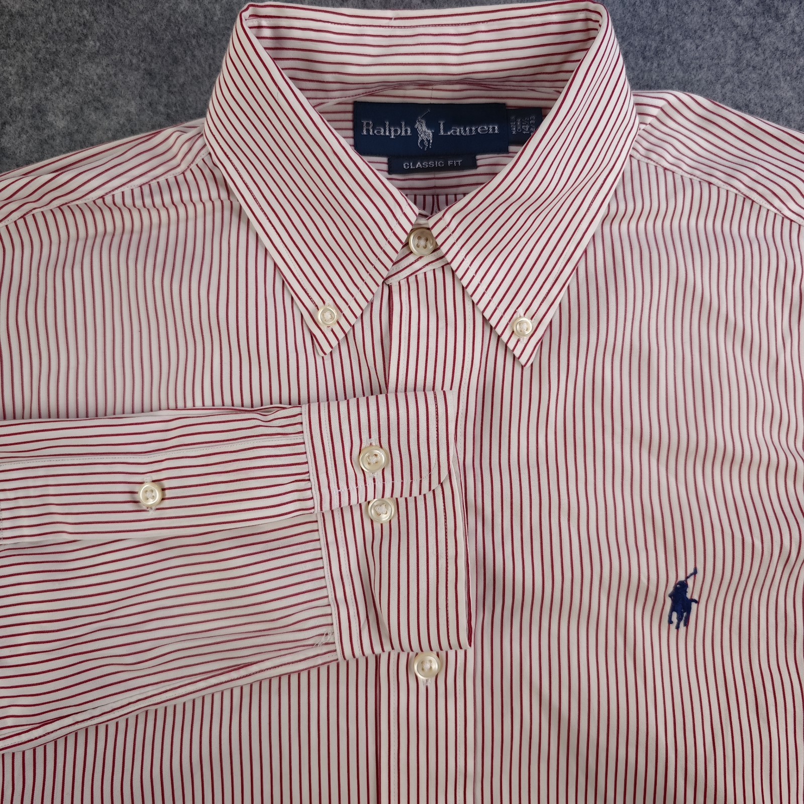 Ralph Lauren Dress Shirt Mens 14.5 32/33 Classic Fit Red Striped Button Down