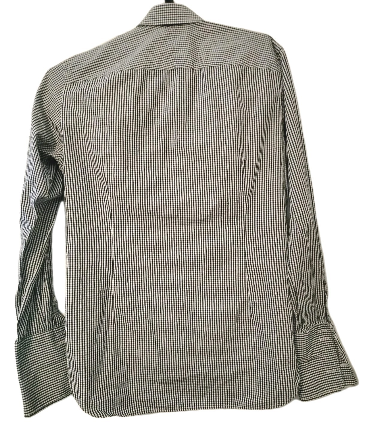 Jaeger Shirt Mens 15.5″ Black Gingham Check Long Sleeve French Cuff Regular Fit