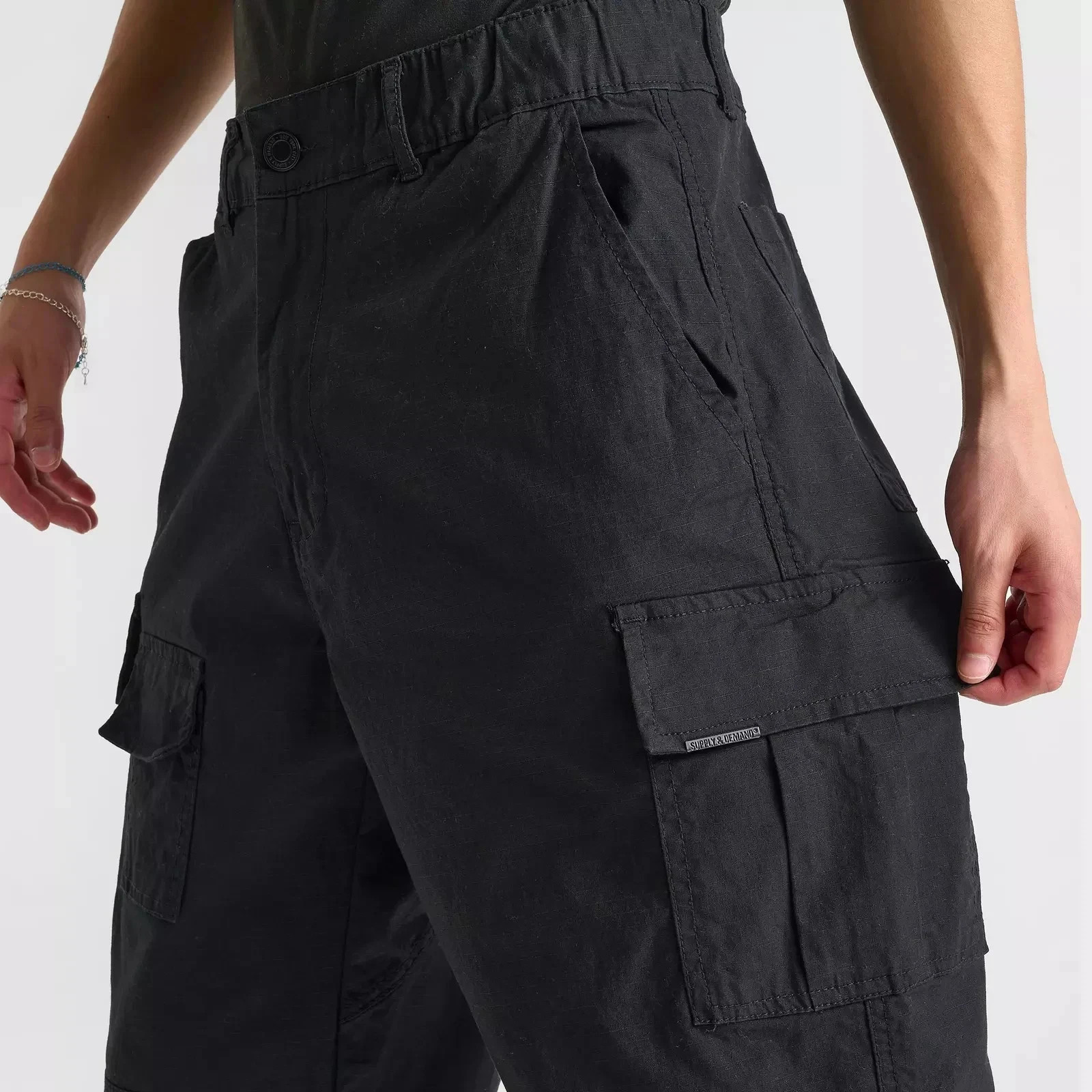 Men’s Flex Cargo Trousers Heavy Duty Stretch Casual Pants Black Medium New