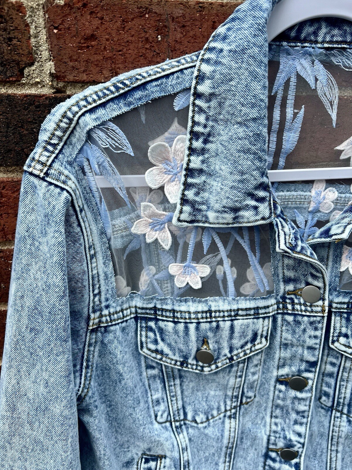 Custom blue denim jacket for women, Oversized Light Wash Jacket – Size XL