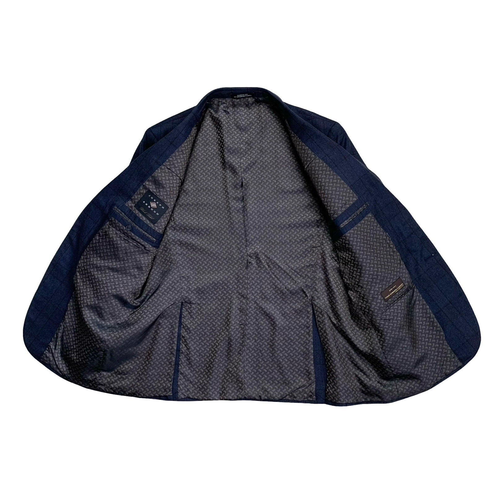 Mens 44 R Joseph Abboud ” Black Label ” Navy Windowpane Flannel Weight Made USA