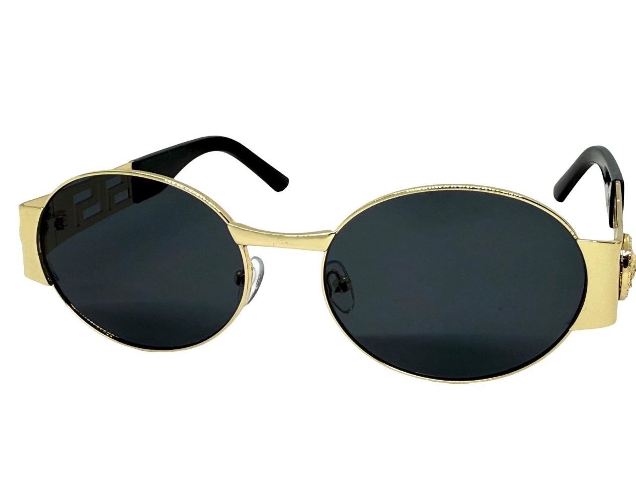 Classic Retro Hardcore Hip Hop Rapper Pimp SUNGLASSES Oval Gold Frame Dark Lens