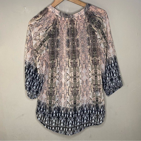 Bar III Women’s Blouse Snake Print Semi Sheer Bohemian Size Medium