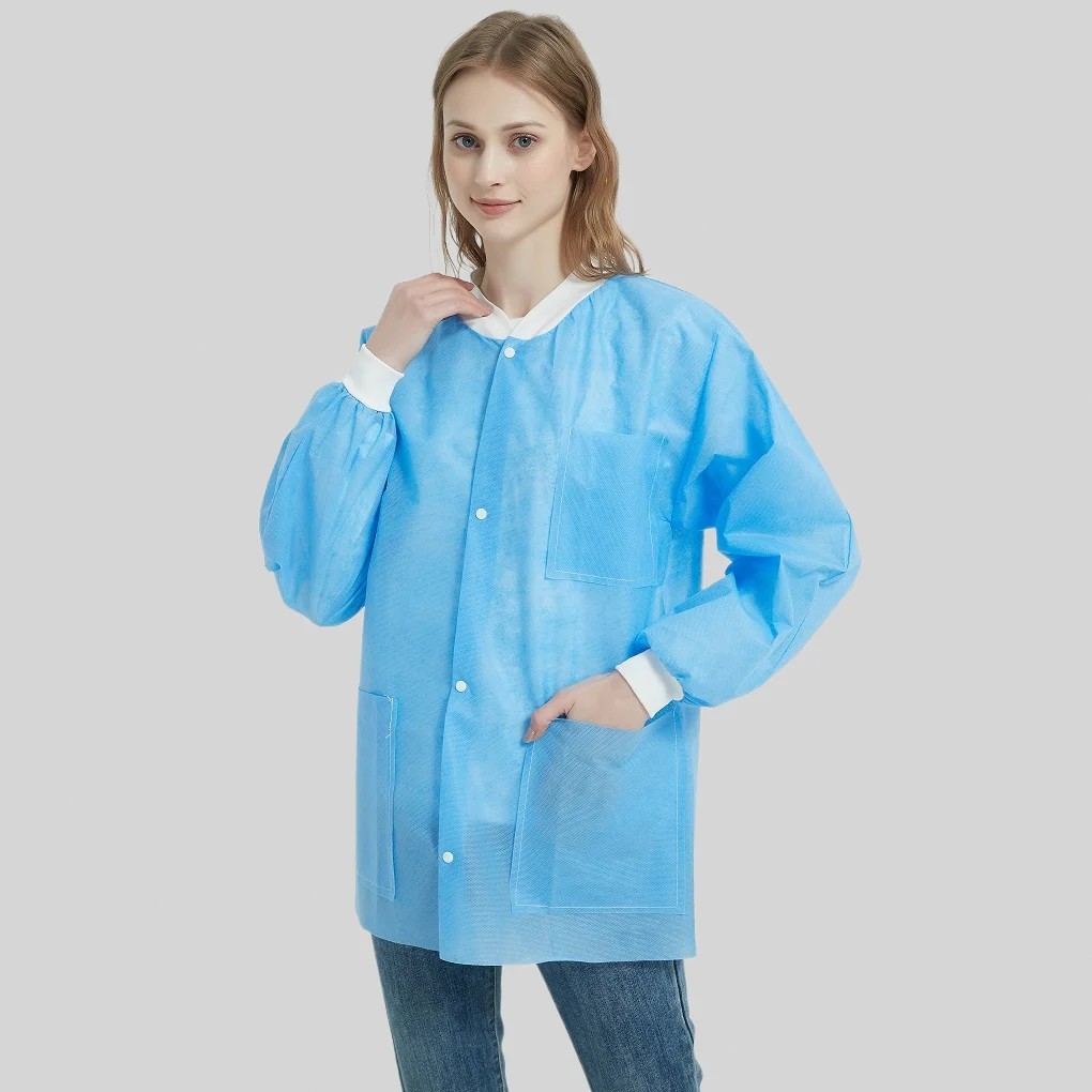 10 PCS Disposable Lab Jackets Hip Length Blue SMS Dental Workwear (2XL/3XL)