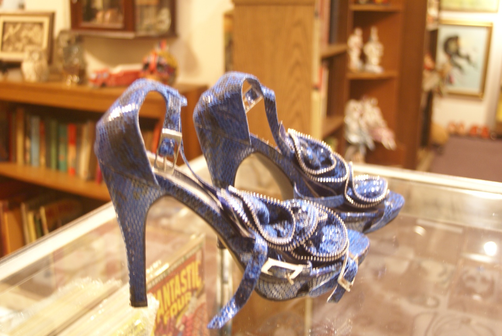 Nadara blue synthetic strappy high (3in and up) heel sandals size 8.5 B