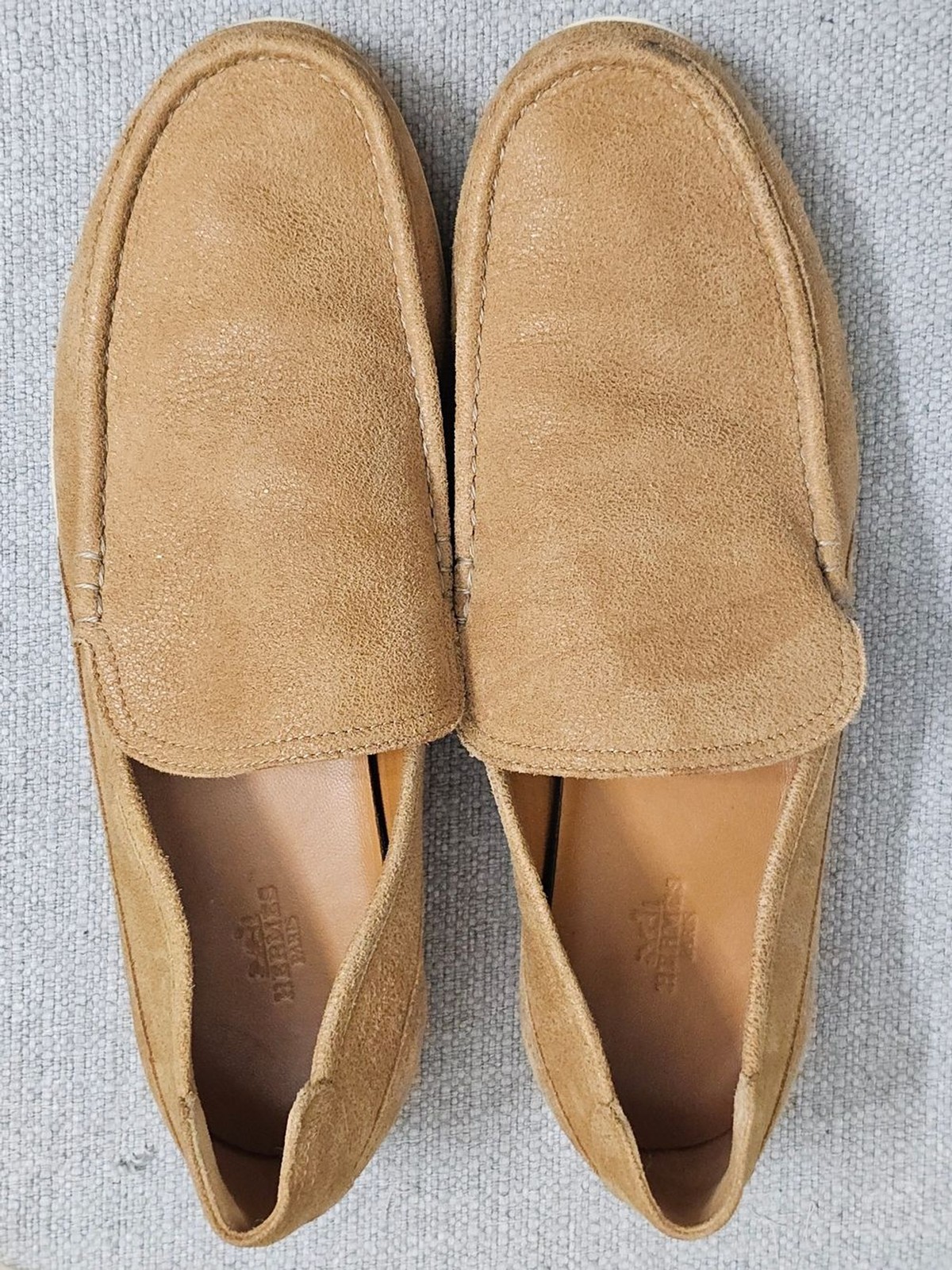 Hermès Paris Tan Suede Slip-On Loafers Driving Shoes Size 43.5