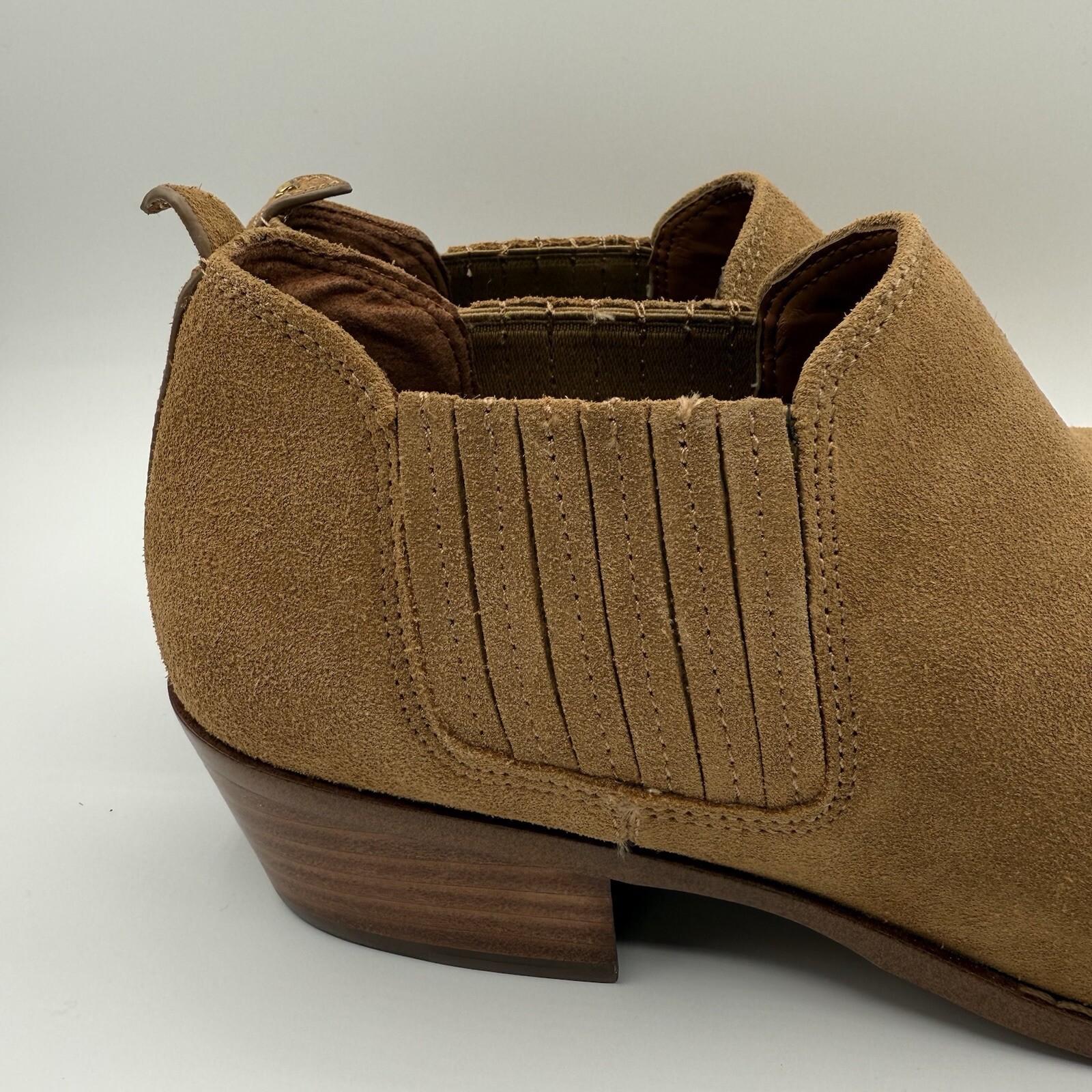 Coach Devin Suede Ankle Bootie Tan Chelsea Elastic Gore Block Heel Womens 8B