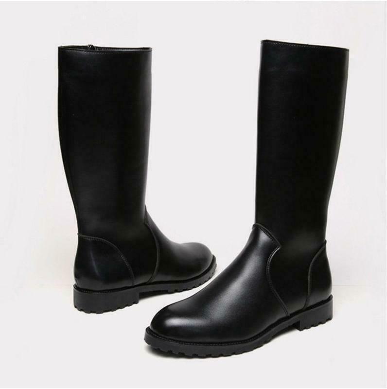 Men’s German Army Officer Leather Knee High Boots Side Zip Casual shoes