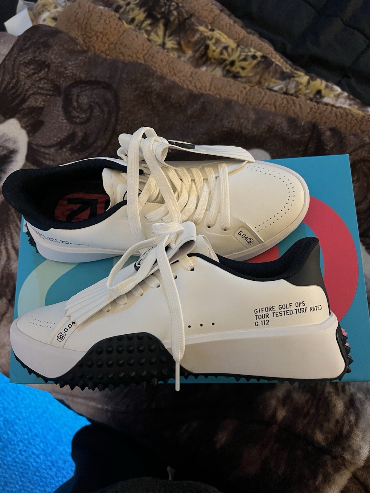 Size 6 Women’s G/FORE Kiltie G.112 Golf Shoes G4LF23EF53 – Color White/Navy