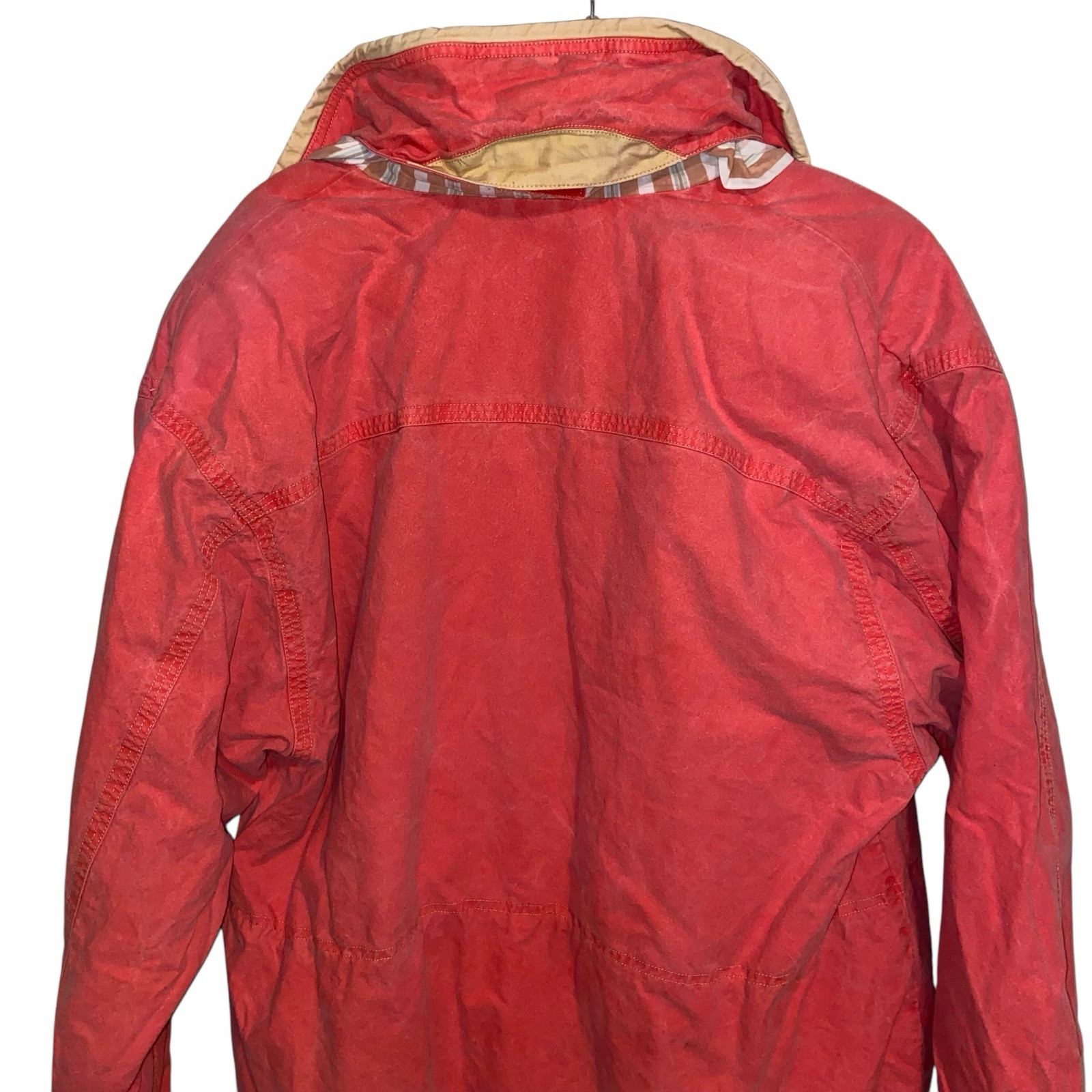 J McLaughlin Jacket Womens Medium Hood Sailing Preppy Outdoor Nautical Vtg Flaw