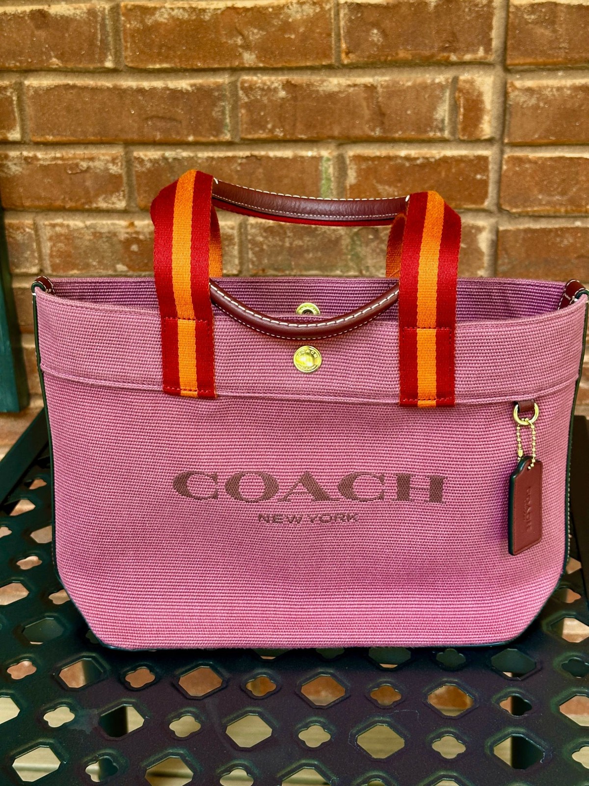 COACH Small Canvas And Smooth Leather Shoulder Tote Light Raspberry Multi CK168