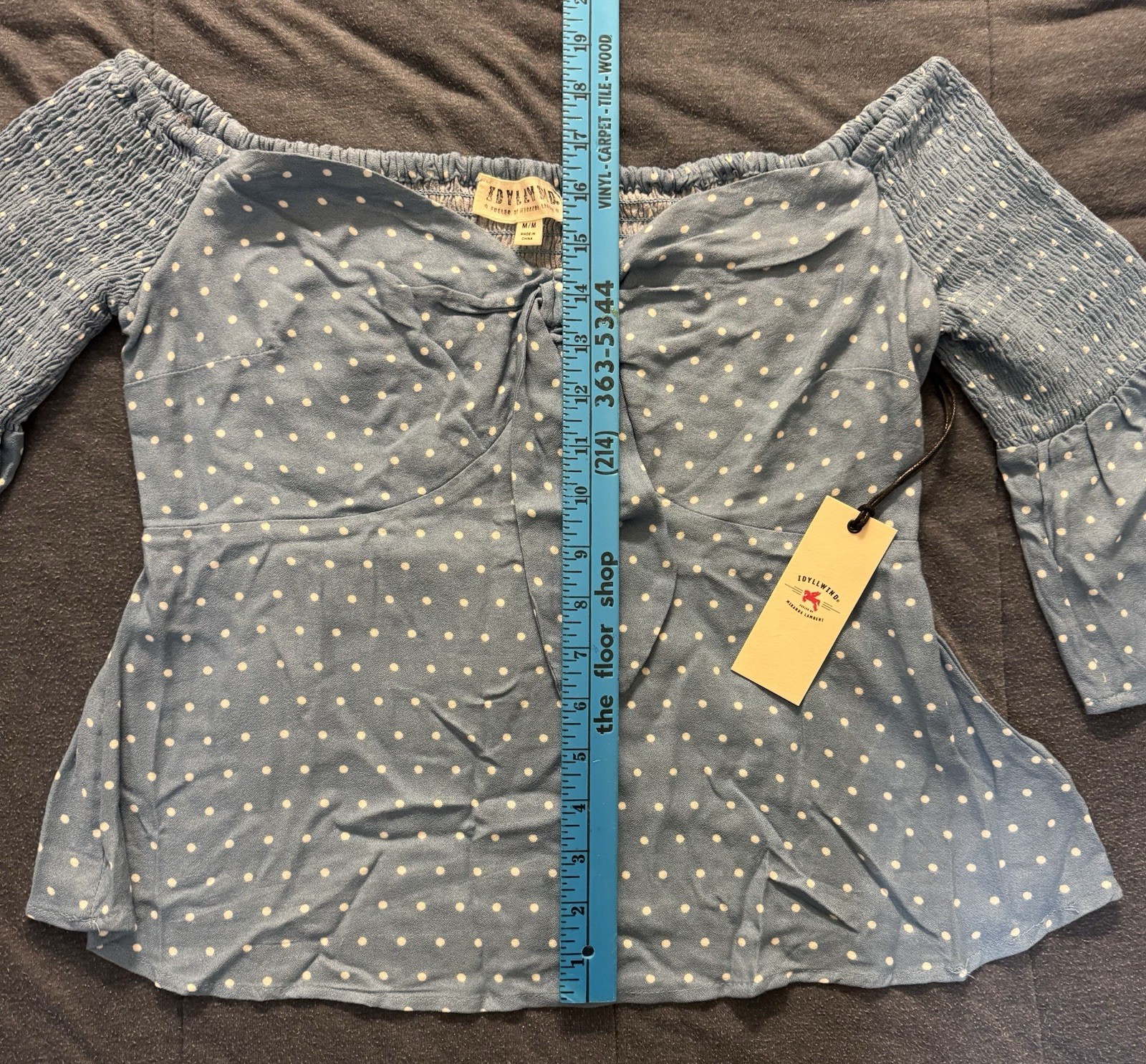 IDYLLWIND WOMEN’S Medium DREAMER OFF THE SHOULDER POLKA DOT TOP NWT