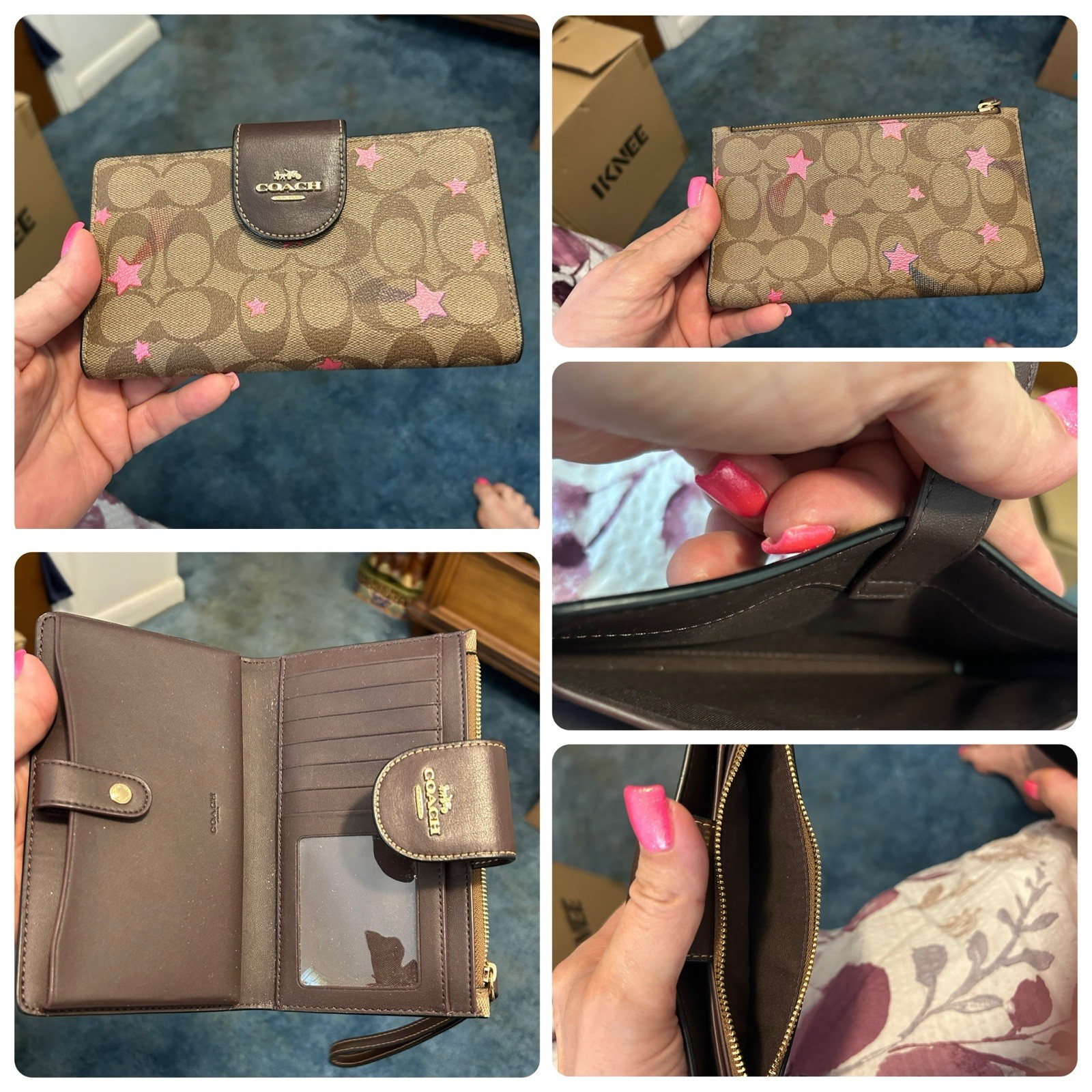 Coach C7292 Tech Wallet Wristlet Signature Canvas With Disco Star Print Khaki