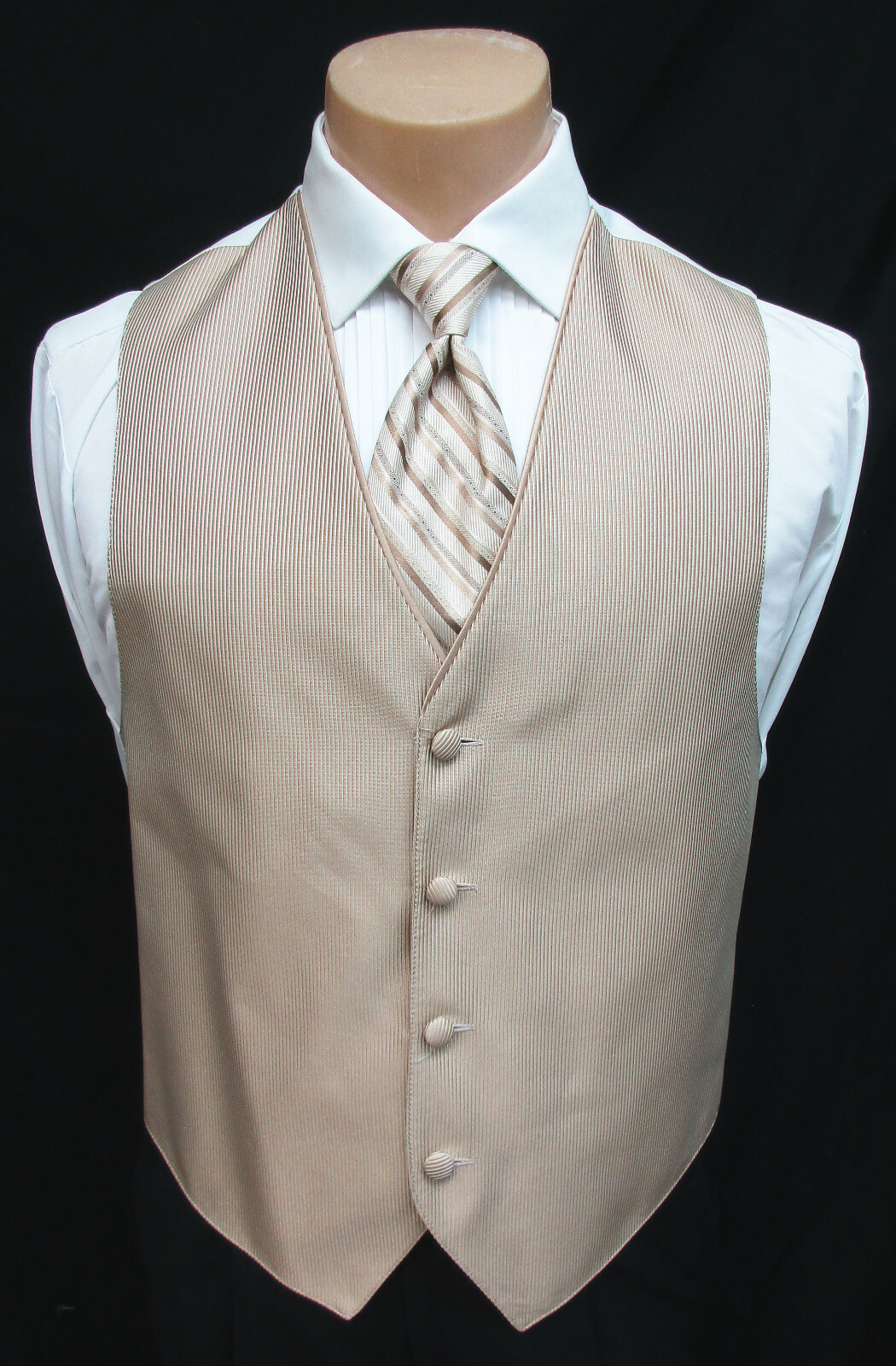 Men’s Sand Tan Jean Yves Cooper Tuxedo Vest & Long Tie Formal Wedding Prom