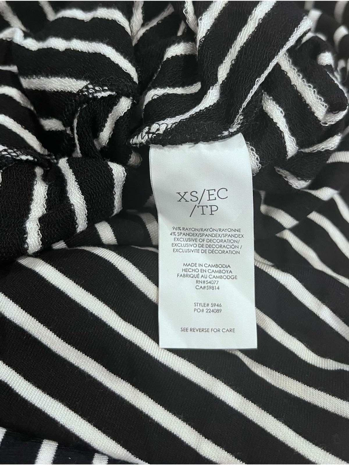 Cabi ATC Wink Dress Black White Multi Stripe Asymmetrical Midi Dress Size XS