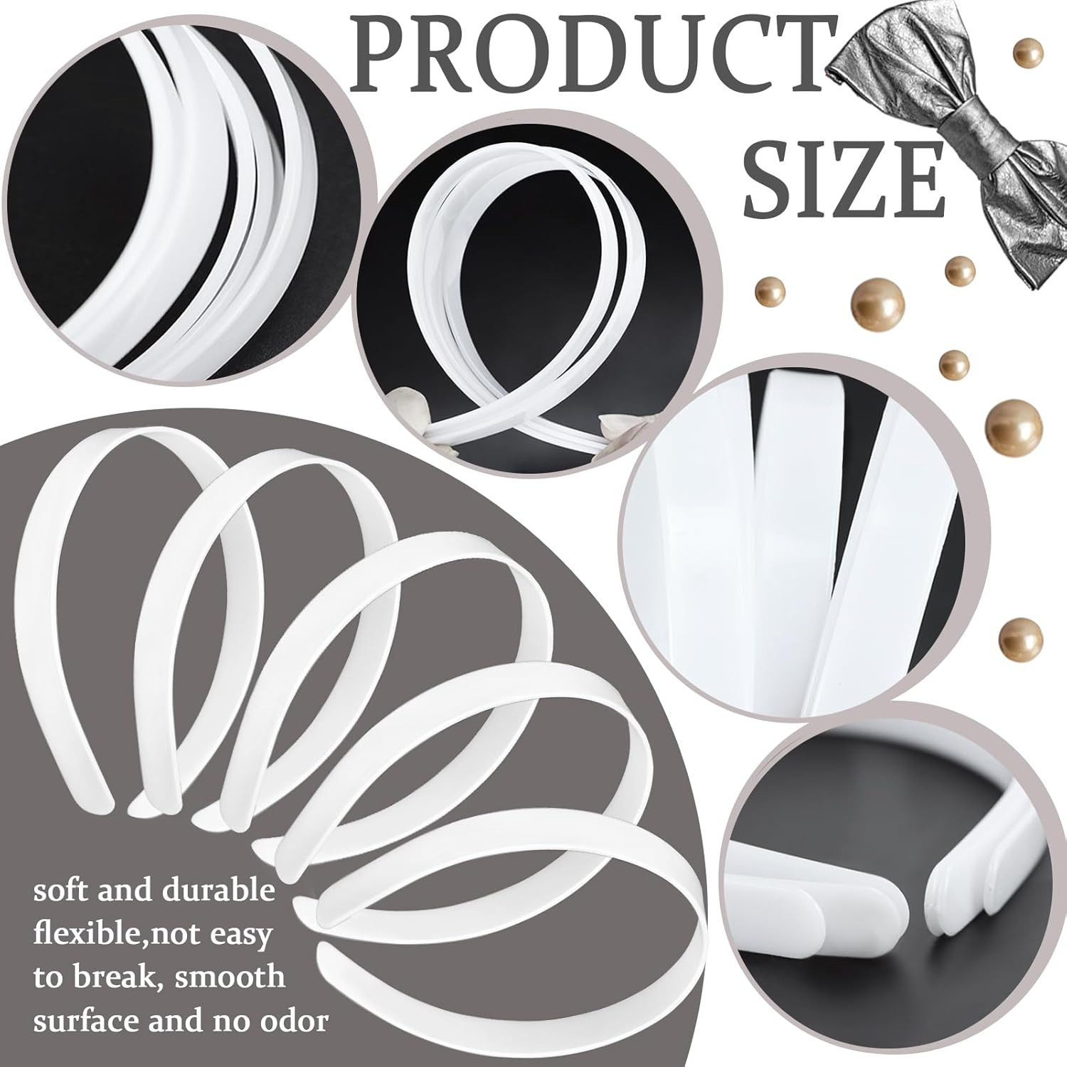 Plain Plastic Headbands No Teeth 1/2 Inch DIY Hair Accessories 50 Pcs