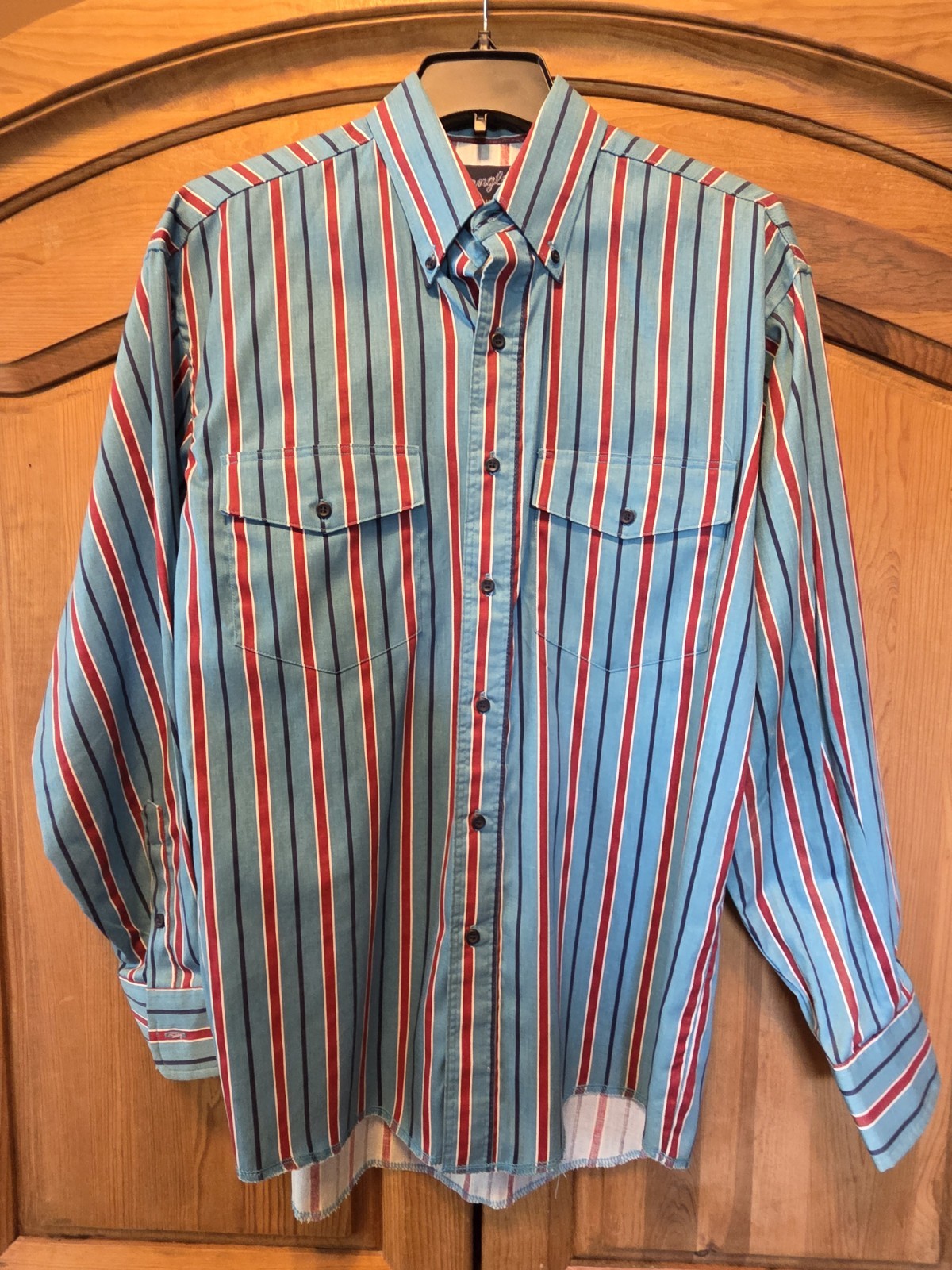 VTG Brush Wrangler Popper Shirt M 15.5 34 X-Long Tails Western 90s Cowboy USA