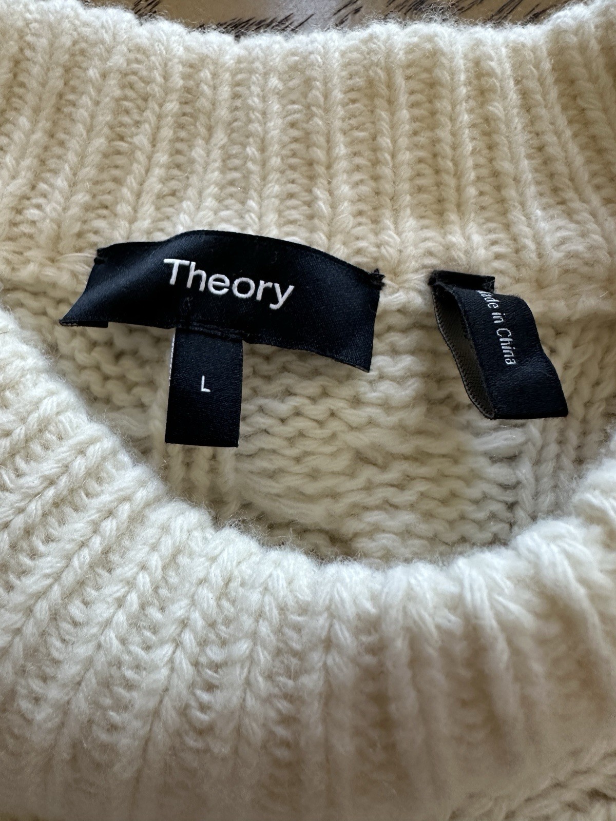 Theory 90%wool/10shmere Cable Knit,mock Neck Relaxed Sweater, Sz L, New,Ivory