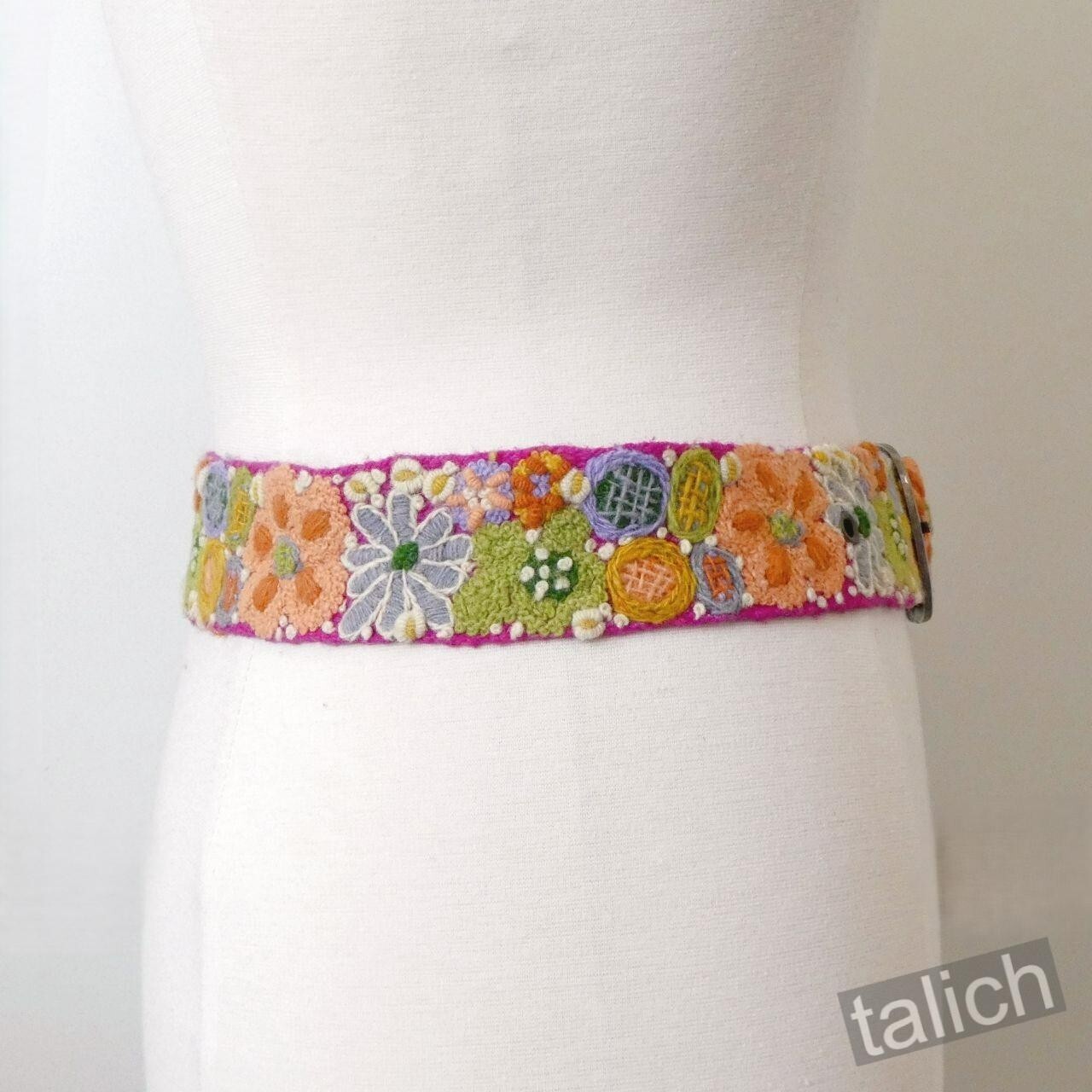 Jenny Krauss Wildflowers Multicolor Floral Embroidered Wool Belt Handmade S M L