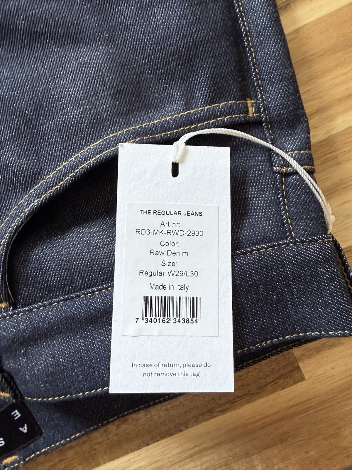Asket The Regular Jeans Japanese Raw Denim Men’s 29Wx30L Made in Italy Brand New