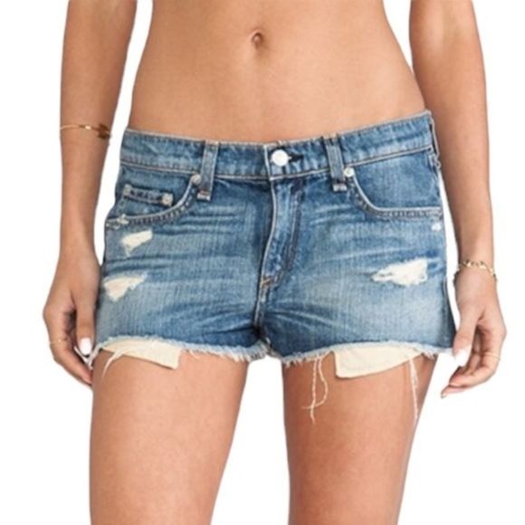 Rag & Bone Mila Cut Off Denim Shorts 24 Moss Raw Hem Distressed 100% Cotton