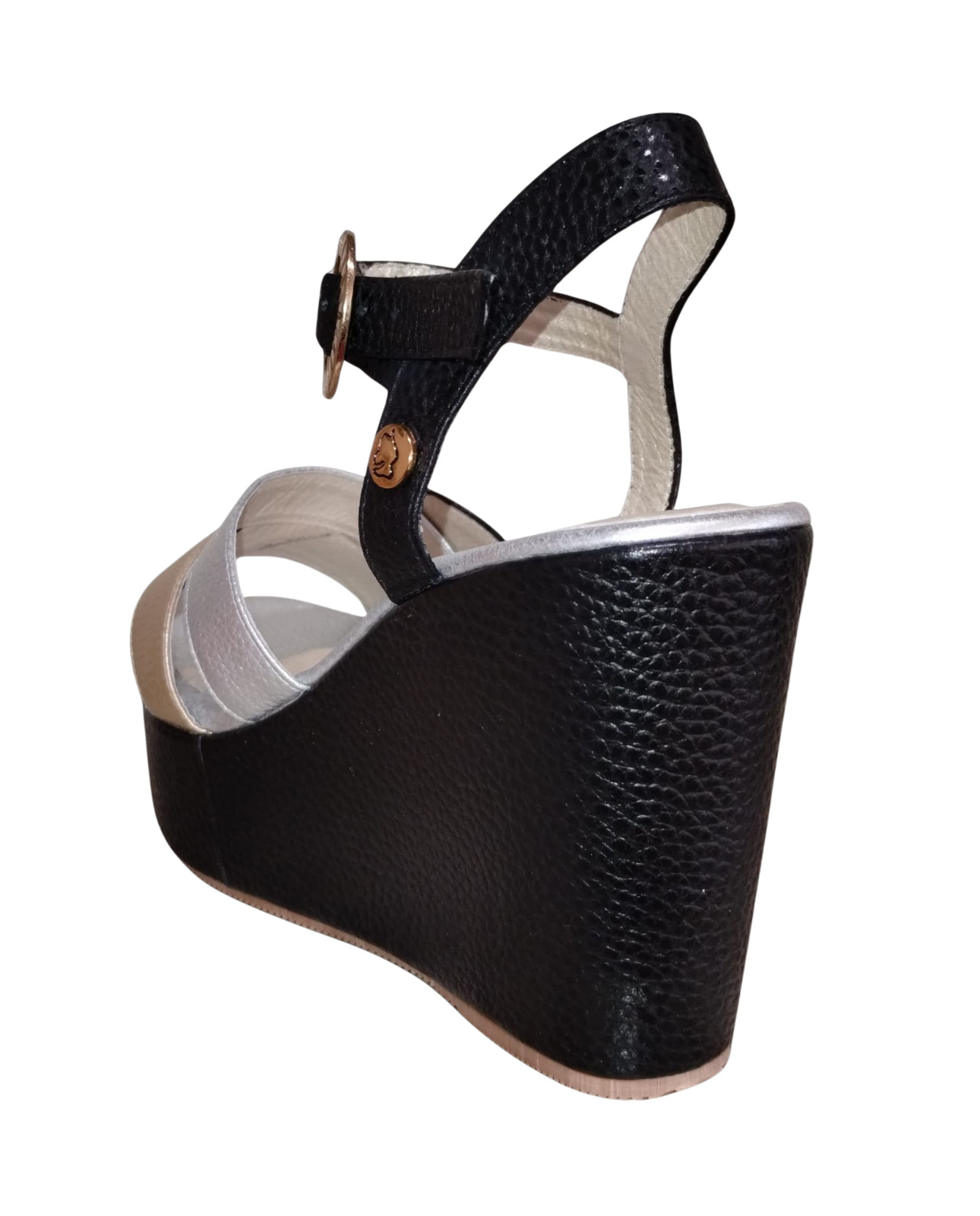 Sandal Woman Black Leather Platform with 3 straps
