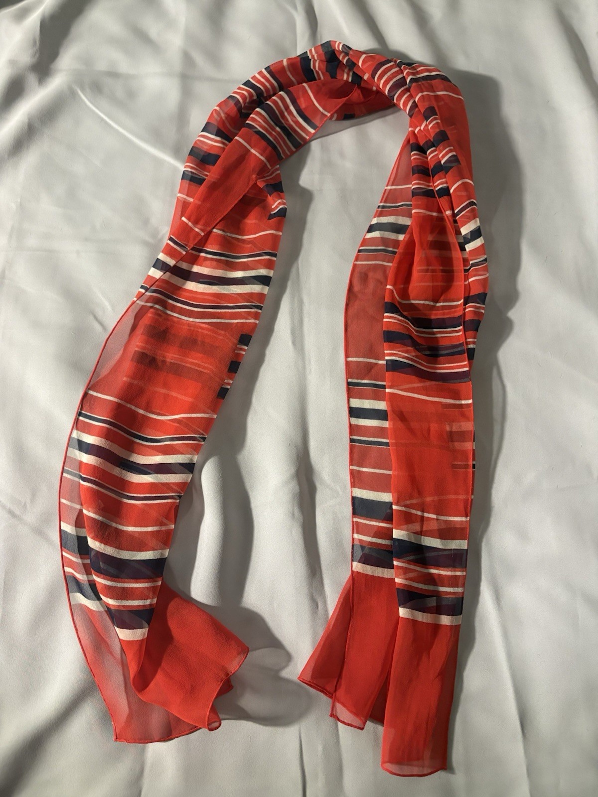 Women’s Red White Blue Striped Sheer Chiffon Polyester Rectangle Scarf Wrap