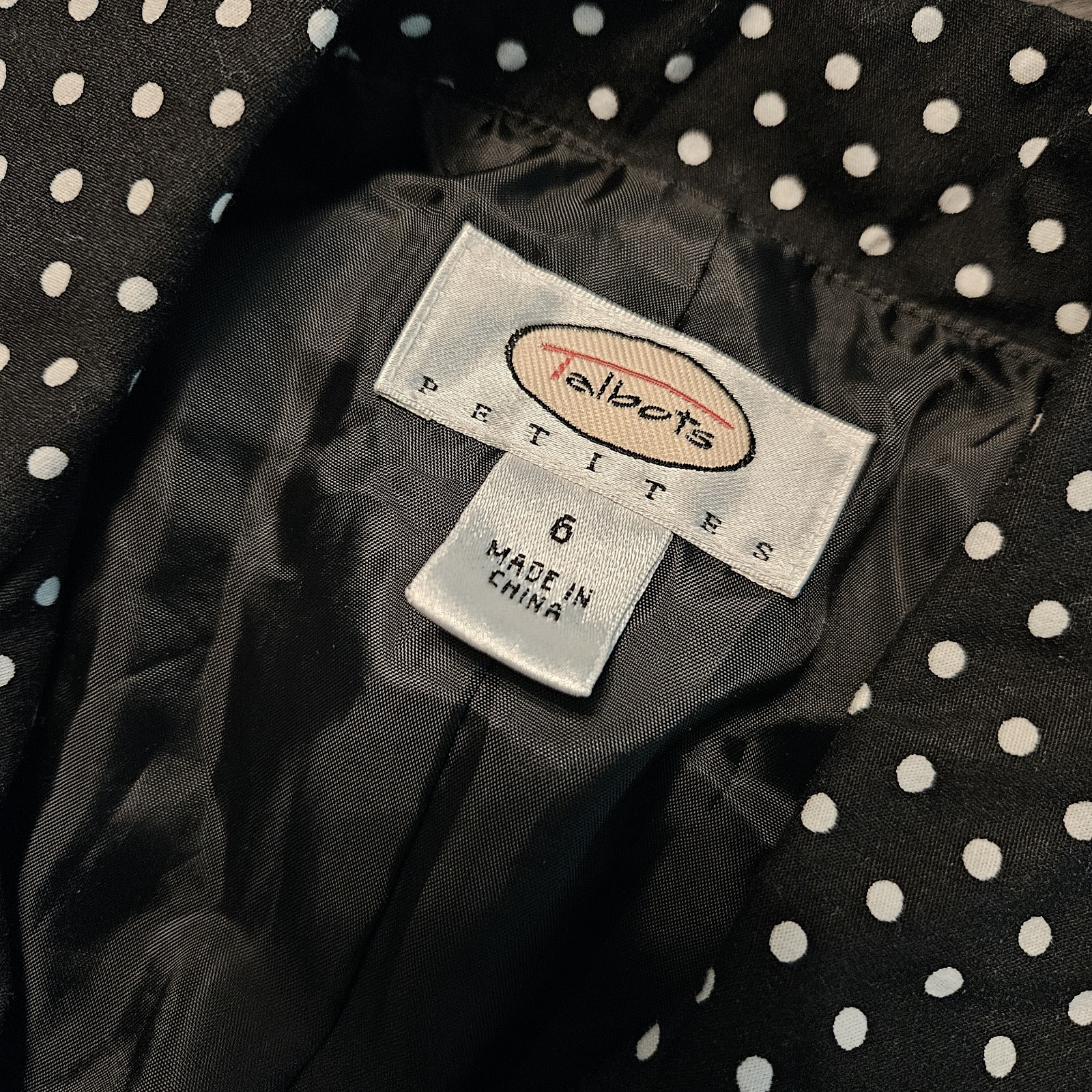 Talbots Black White Polka Dot Sleeveless Dress Button Front 6 PETITE Retro