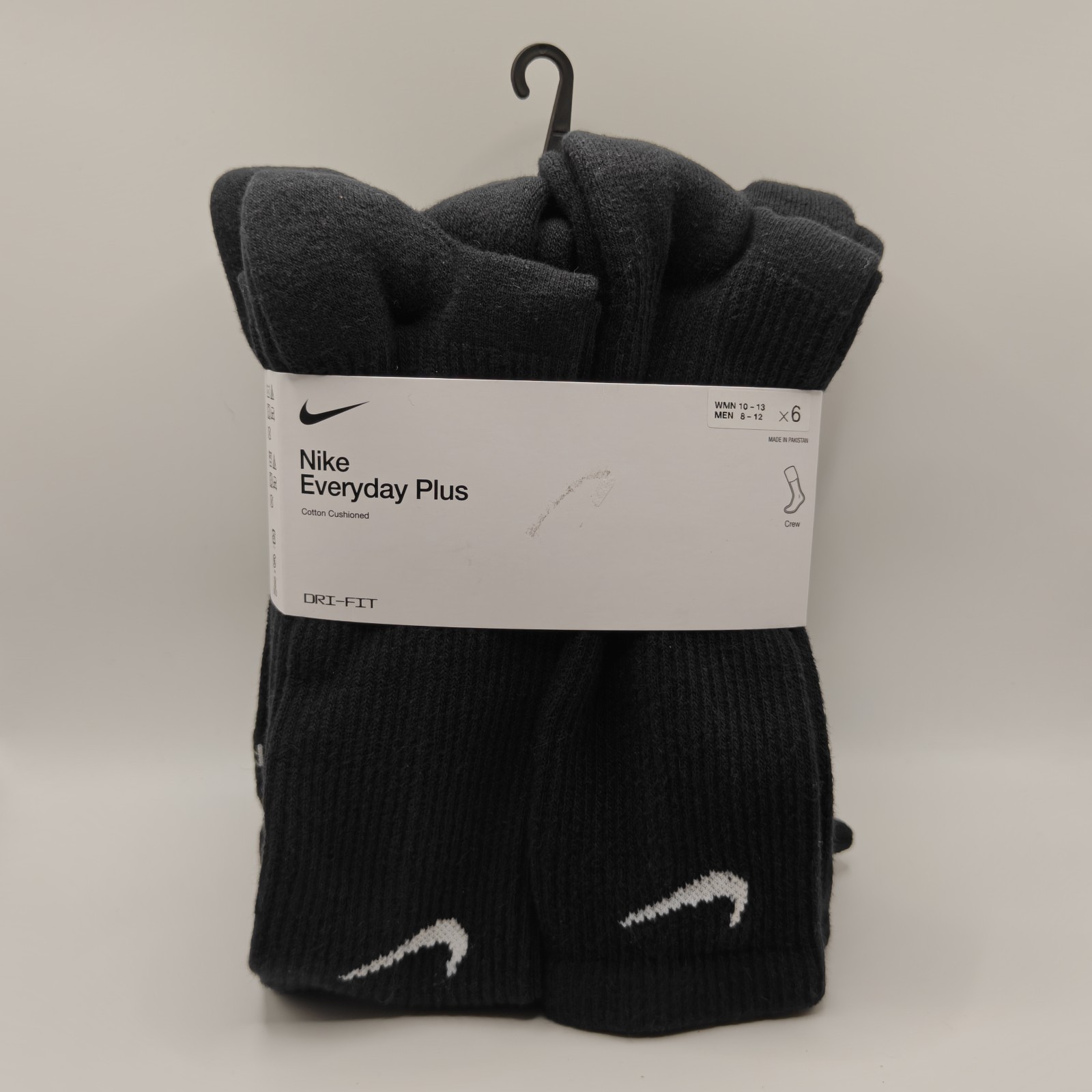 Nike Dri-Fit Training Everyday Plus Cushioned Crew Socks Black 6 Pairs Size L
