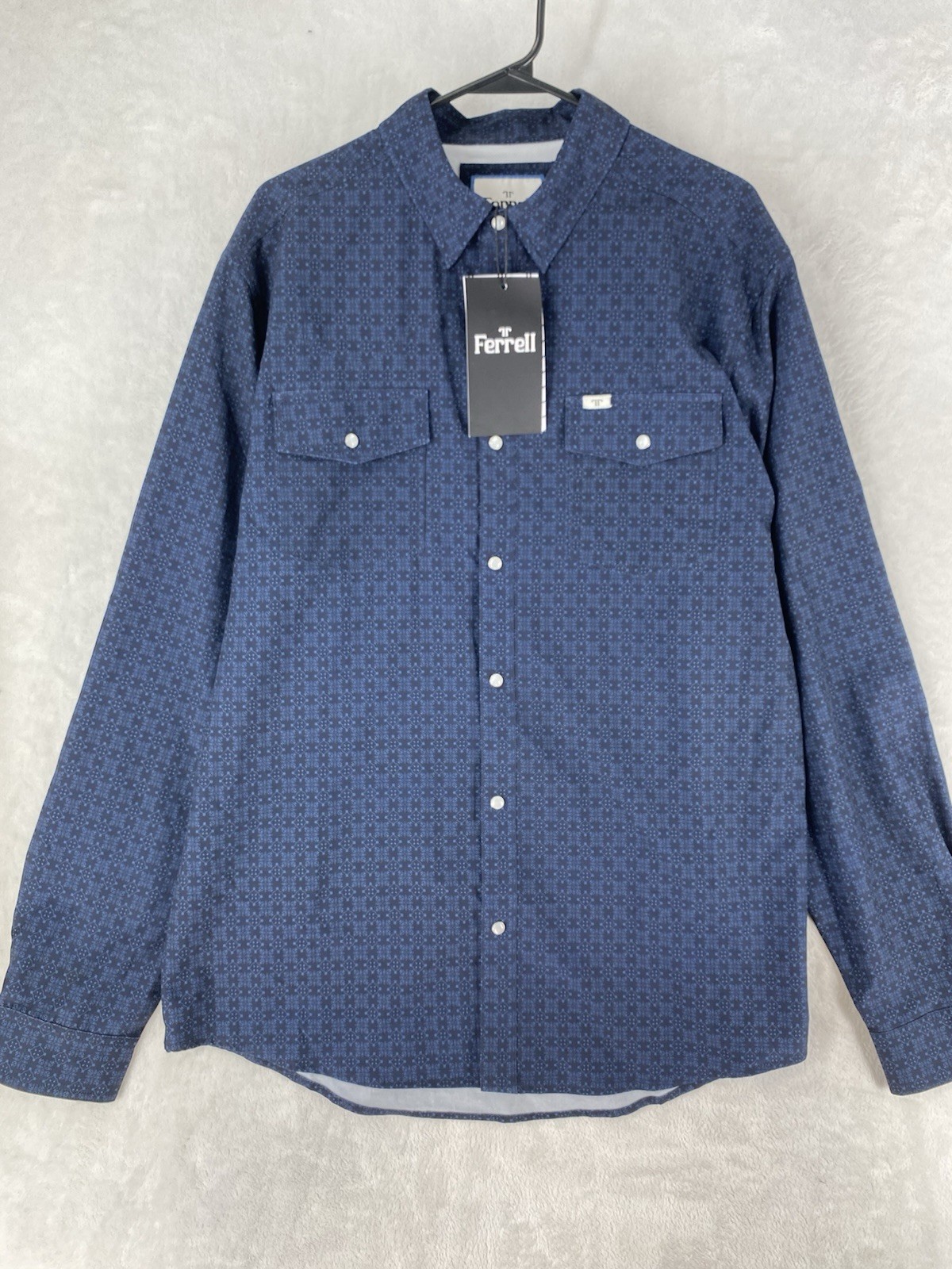Ferrell Shirt Men’s Large Blue Collin Soft Stretch Western Snap Button NEW $70