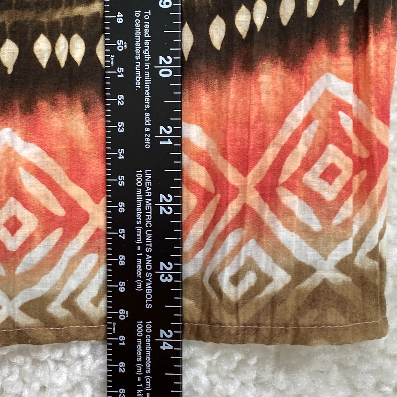 Lemon Grass Womens Blouse Sz M Peach Brown Button Up Beaded Neck 3/4 Sleeve Boho