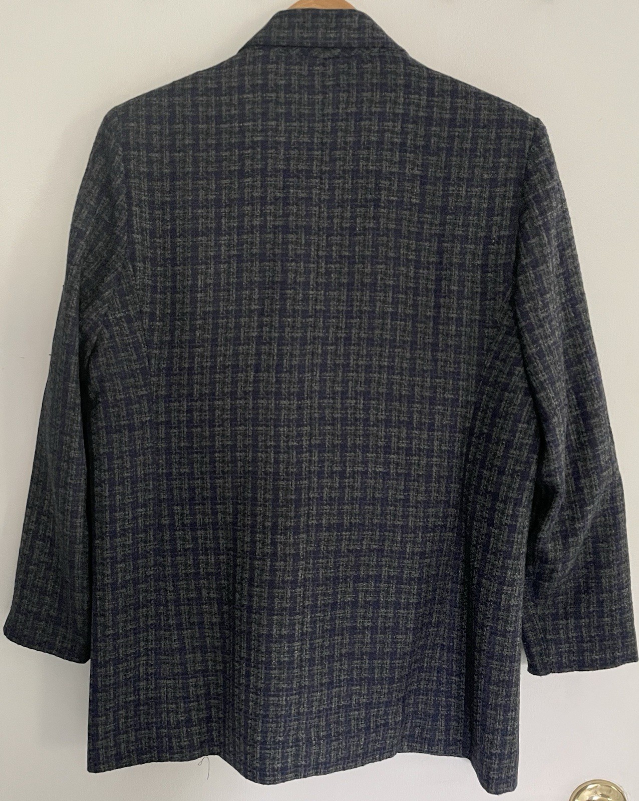 Vtg Adolfo Studio Women’s 2 Piece Tweed Skirt Suit Gray Blue Blazer Work Size 14