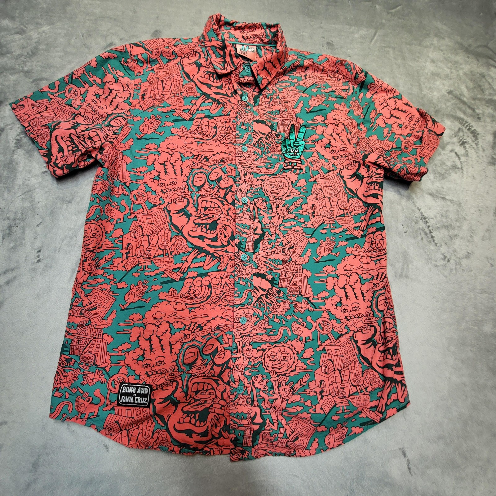 Killer Acid X Santa Cruz Shirt Mens M Green Graphic Short Sleeve Button Up