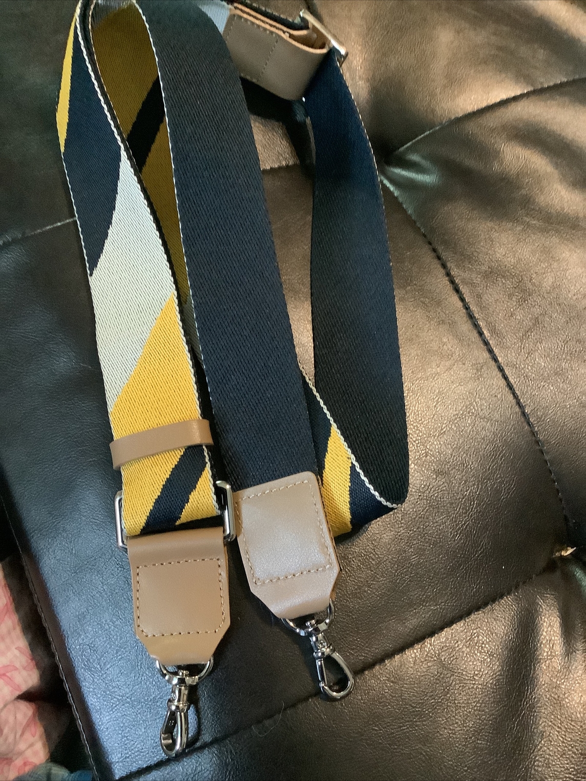 Multi Color Crossbody Strap Yellow-Gray-Black With Silver~ Up to 60”