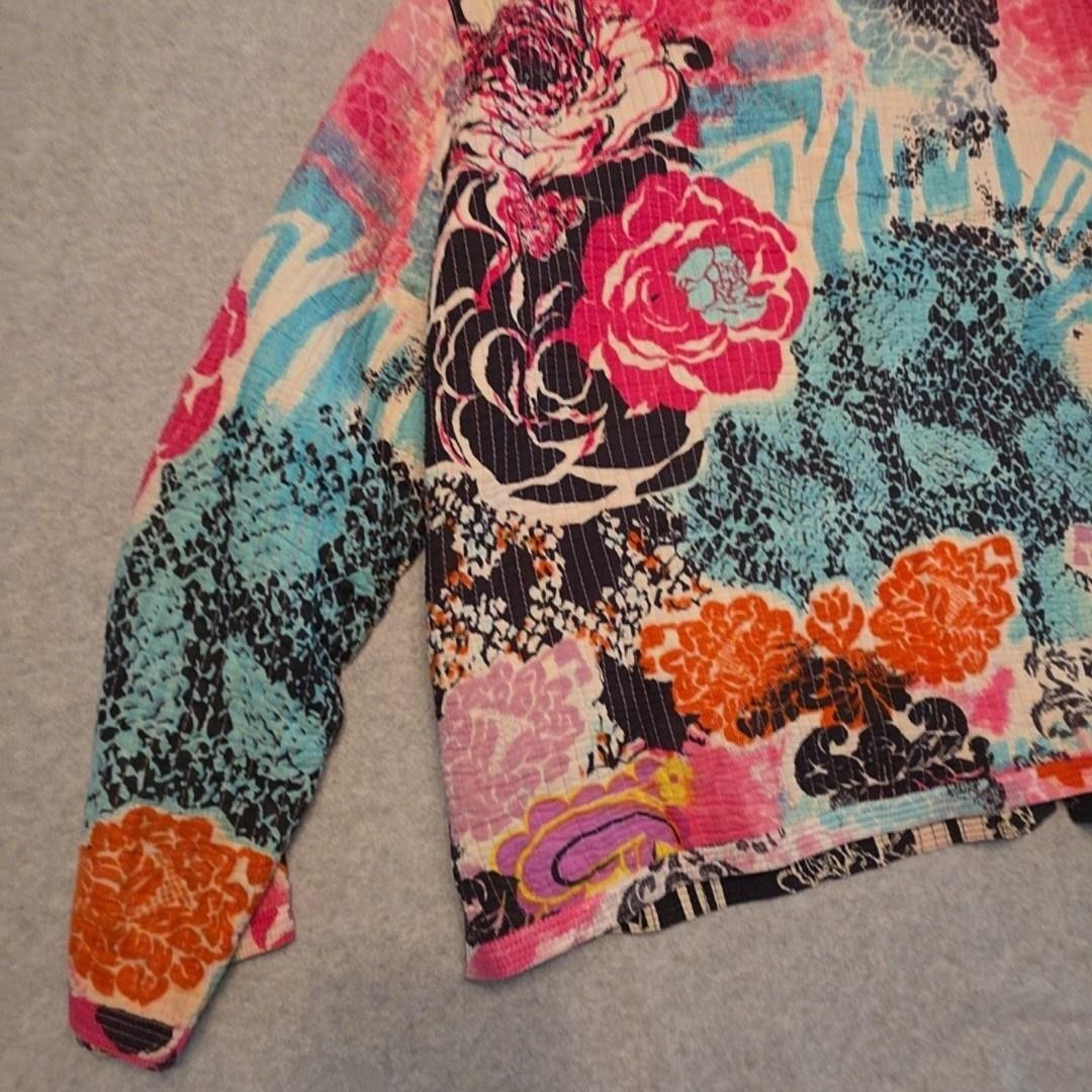 Floral Jacket Womens XL Multicolor Cotton Quilted Reversible Short Button Boho