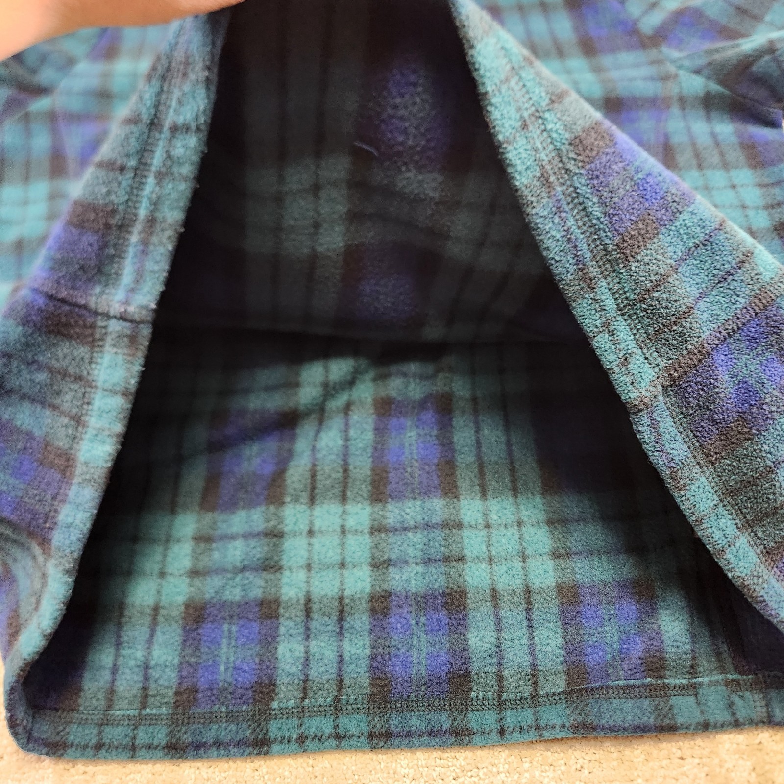 Lands End Sweater Men XL Blackwatch Plaid 1/4 Zip Powder Fleece Pullover Preppy