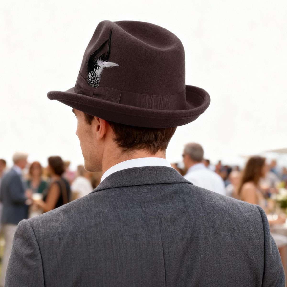 Classic Fedora Hats for Men Women Short Brim Felt Feather Hat Panama Dress Hat