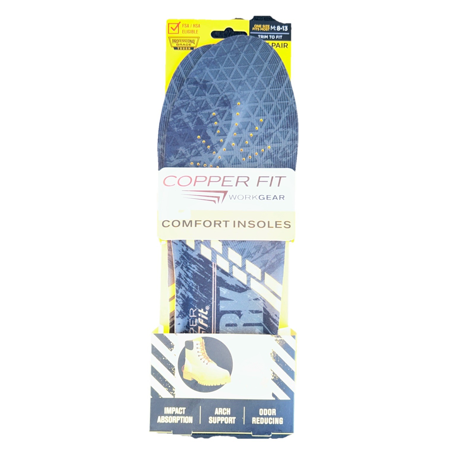 Copper Fit Work Gear Mens Comfort Insoles Arch Support Black One Size 8-13